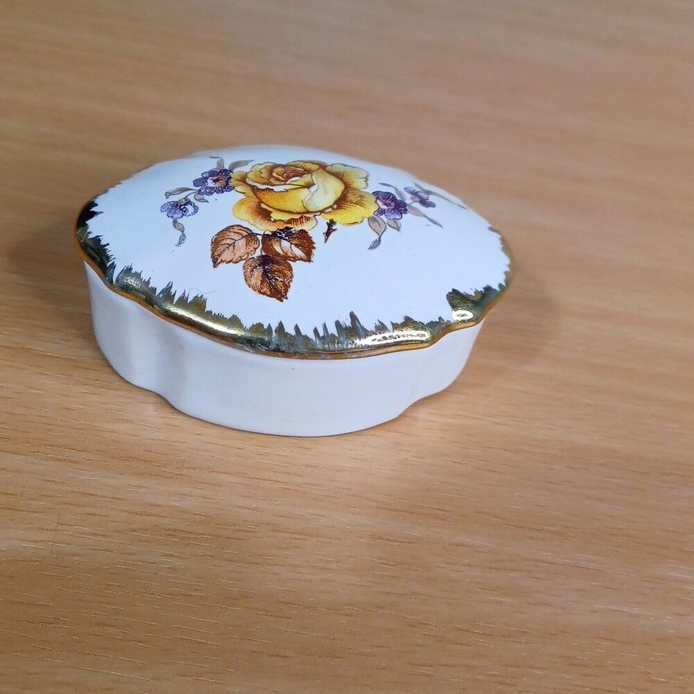 UCAGCO Japan Ceramic Painted Floral Covered Bowl Gilded Embossed Rim Vintage